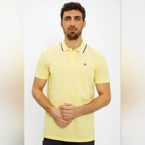 NWOT SELECTED HOMME Yellow Polo Shirt SZ LARGE